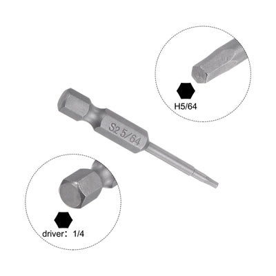 Harfington 5/64" Hex Screwdriver Bit SAE 1/4" Hex Shank 2" Length Magnetic Power Drill Bits