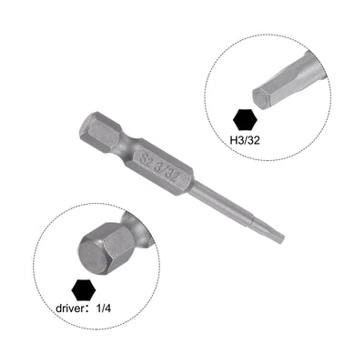 Harfington 3/32" Hex Screwdriver Bit SAE 1/4" Hex Shank 2" Length Magnetic Power Drill Bits