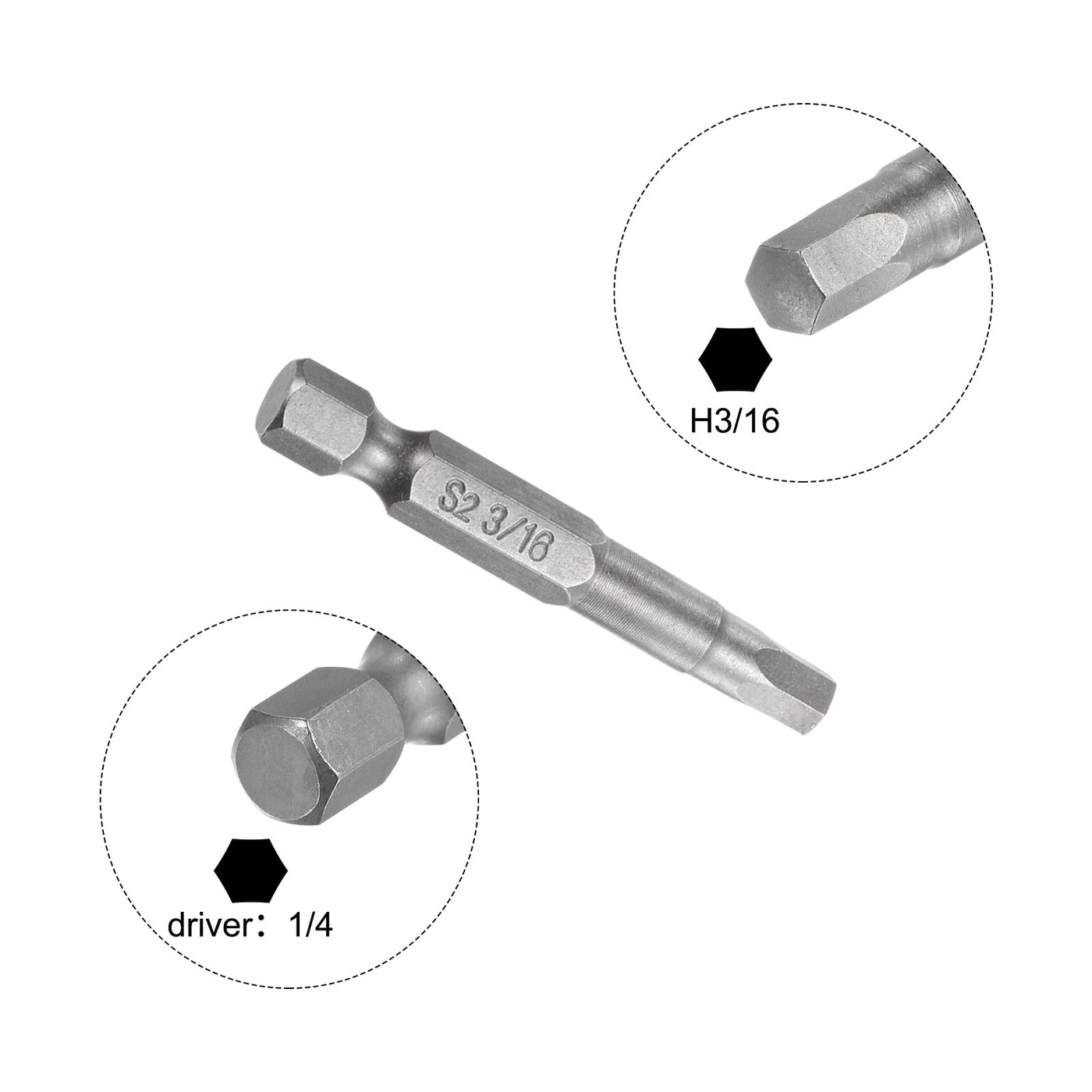 Harfington 3/16" Hex Screwdriver Bit SAE 1/4" Hex Shank 2" Length Magnetic Power Drill Bits