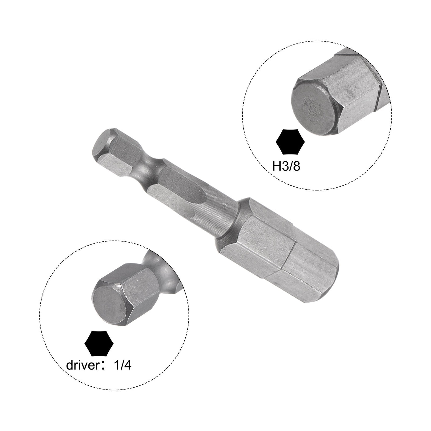 Harfington 2pcs 3/8" Hex Screwdriver Bit 1/4" Hex Shank 2" Length Magnetic Power Drill Bits