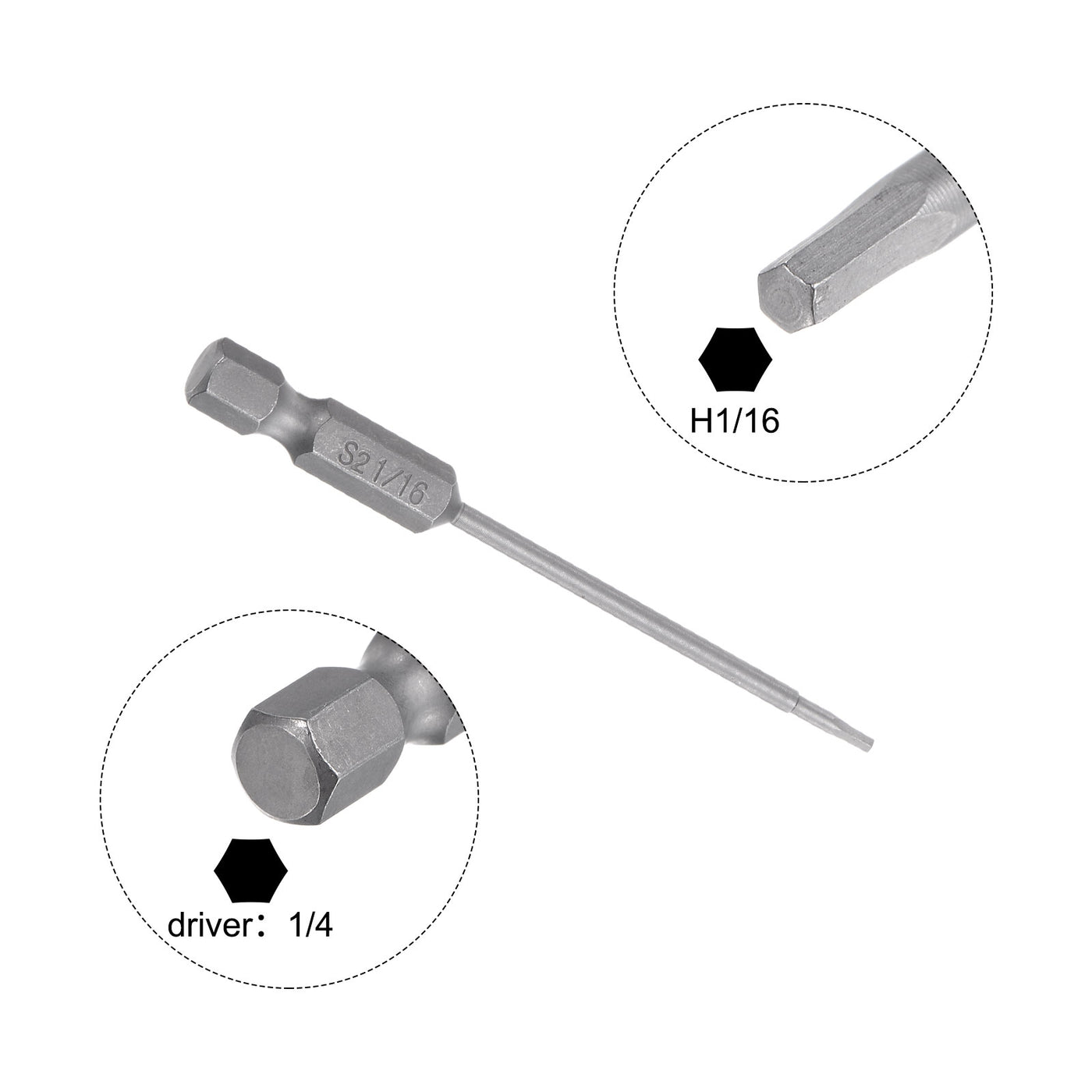 Harfington 1/16" Hex Screwdriver Bit SAE 1/4" Hex Shank 3" Length Magnetic Power Drill Bits