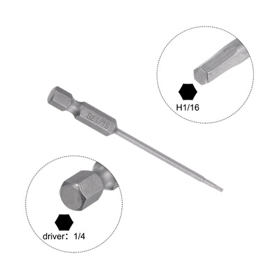 Harfington 1/16" Hex Screwdriver Bit SAE 1/4" Hex Shank 3" Length Magnetic Power Drill Bits