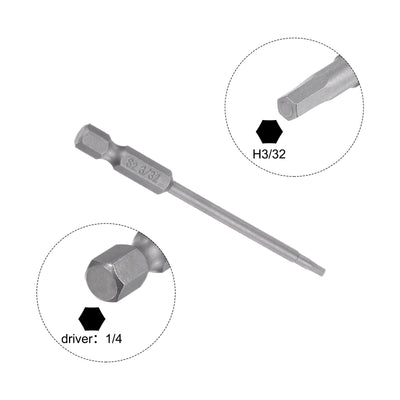 Harfington 5stk. 3/32" Hex Schraubendreher Bit SAE 1/4" Hex Schaft 3" Länge Magnetische S2 Stahl Strom Bohrer Bits