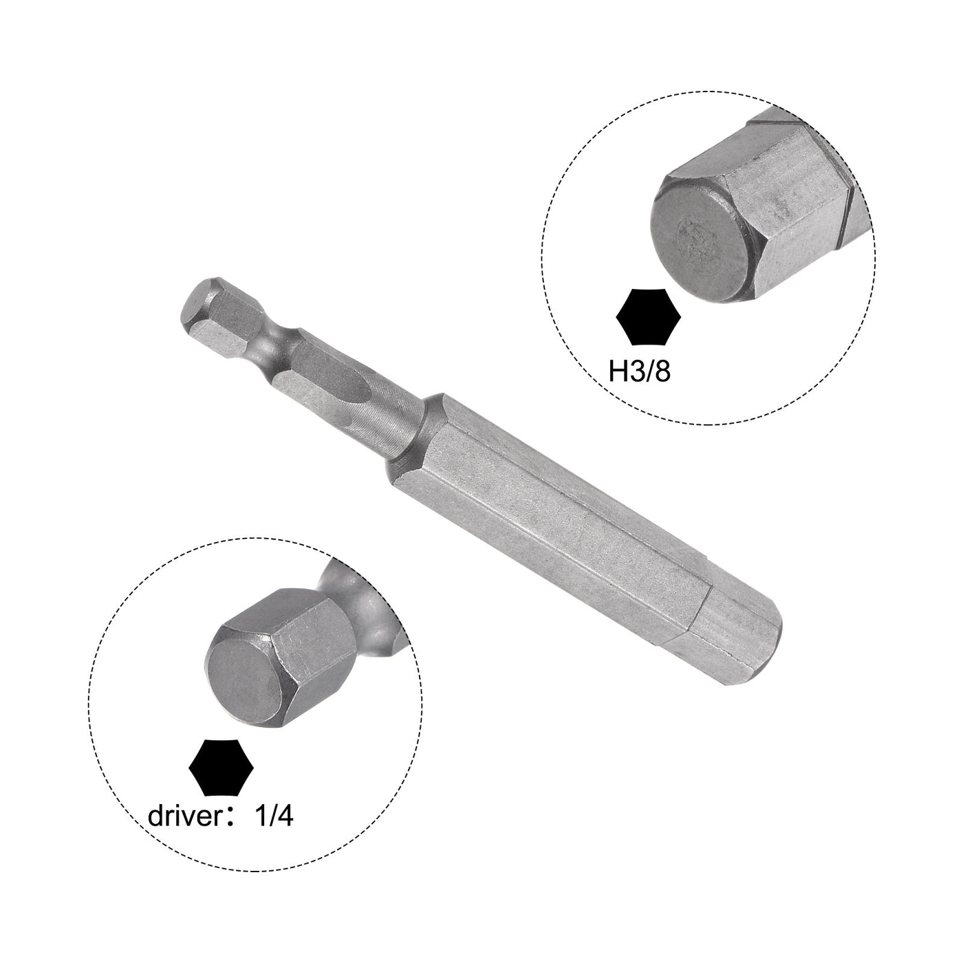 Harfington 3/8" Hex Screwdriver Bit SAE 1/4" Hex Shank 3" Length Magnetic Power Drill Bits