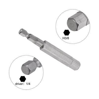 Harfington 2stk. 3/8" Hex Schraubendreher Bit SAE 1/4" Hex Schaft 3" Länge Magnetische S2 Stahl Strom Bohrer Bits