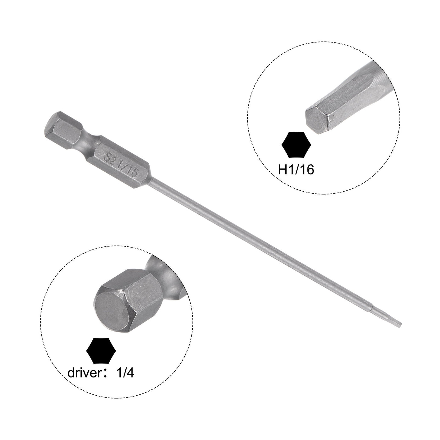 Harfington 1/16" Hex Screwdriver Bit SAE 1/4" Hex Shank 4" Length Magnetic Power Drill Bits