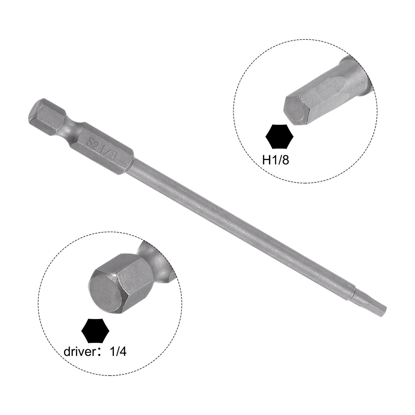 Harfington 1/8" Hex Screwdriver Bit SAE 1/4" Hex Shank 4" Length Magnetic Power Drill Bits