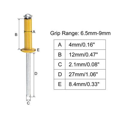 Harfington Uxcell Aluminum Blind Rivets, 4mm x 12mm Open End Flat Round Head Rivet, Gold 50 Pcs