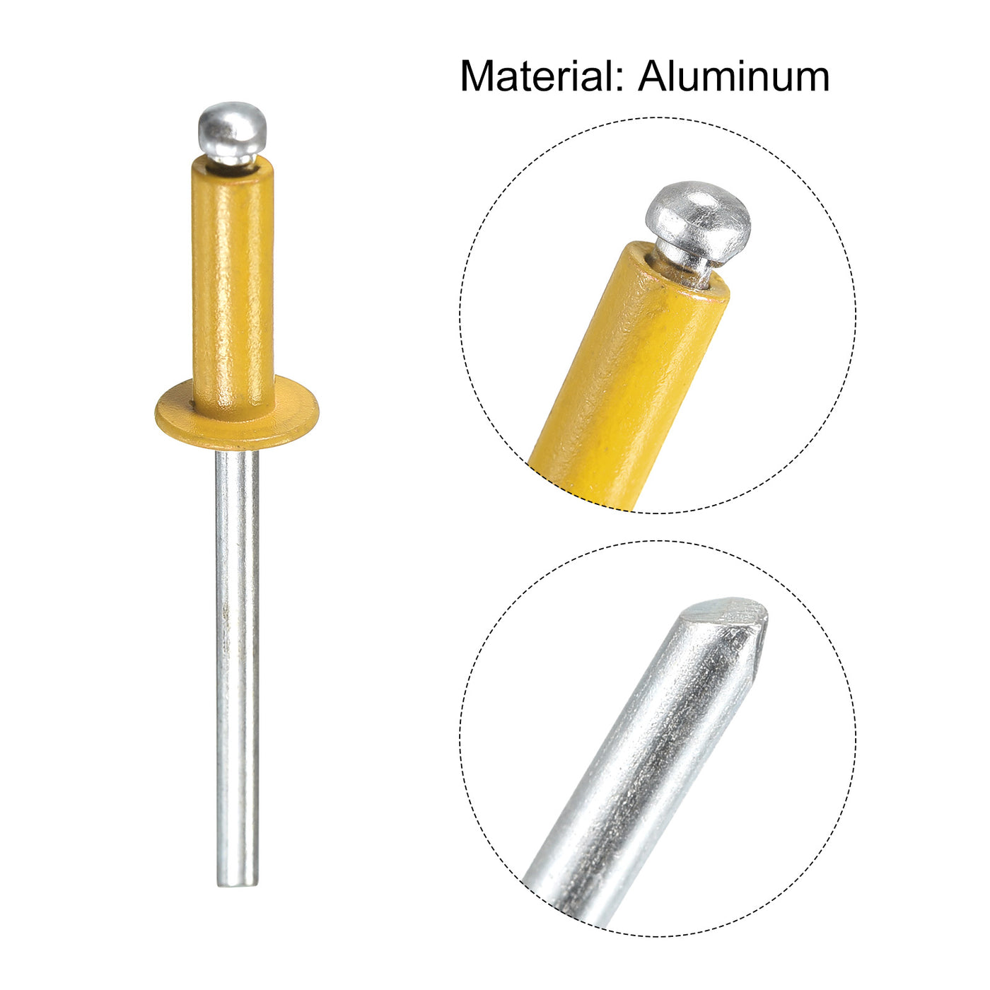 uxcell Uxcell Aluminum Blind Rivets, 4mm x 12mm Open End Flat Round Head Rivet, Gold 50 Pcs