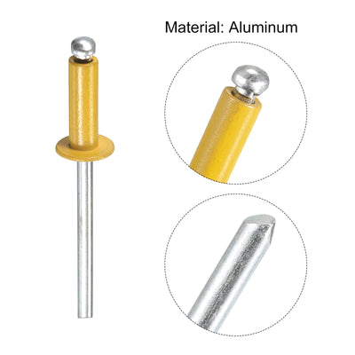 Harfington Uxcell Aluminum Blind Rivets, 4mm x 12mm Open End Flat Round Head Rivet, Gold 50 Pcs