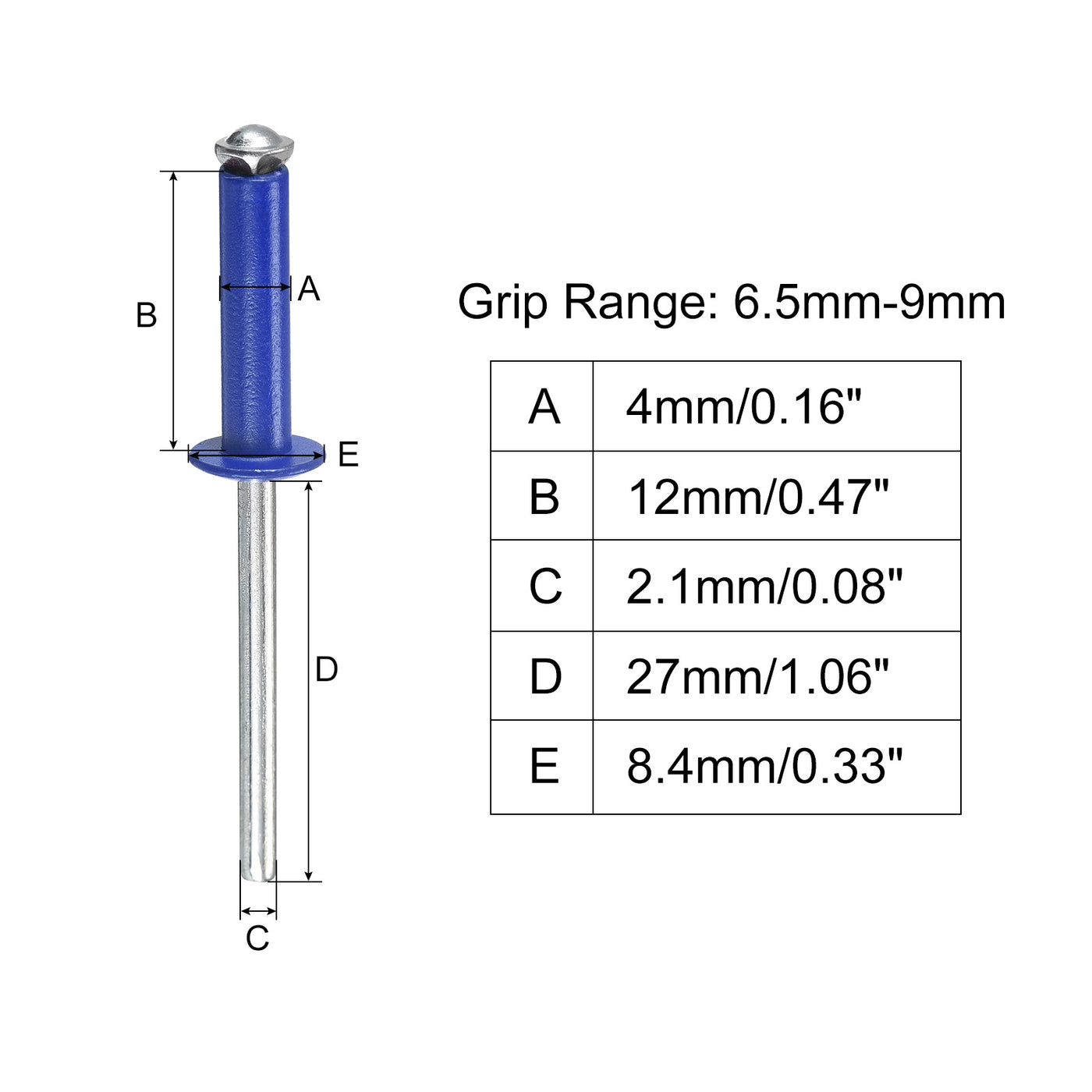 uxcell Uxcell Aluminum Blind Rivets, 4mm x 12mm Open End Flat Round Head Rivet, Blue 50 Pcs