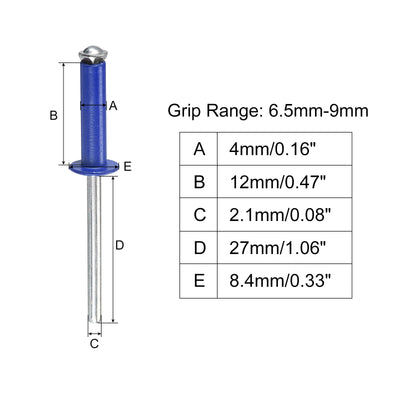 Harfington Uxcell Aluminum Blind Rivets, 4mm x 12mm Open End Flat Round Head Rivet, Blue 50 Pcs