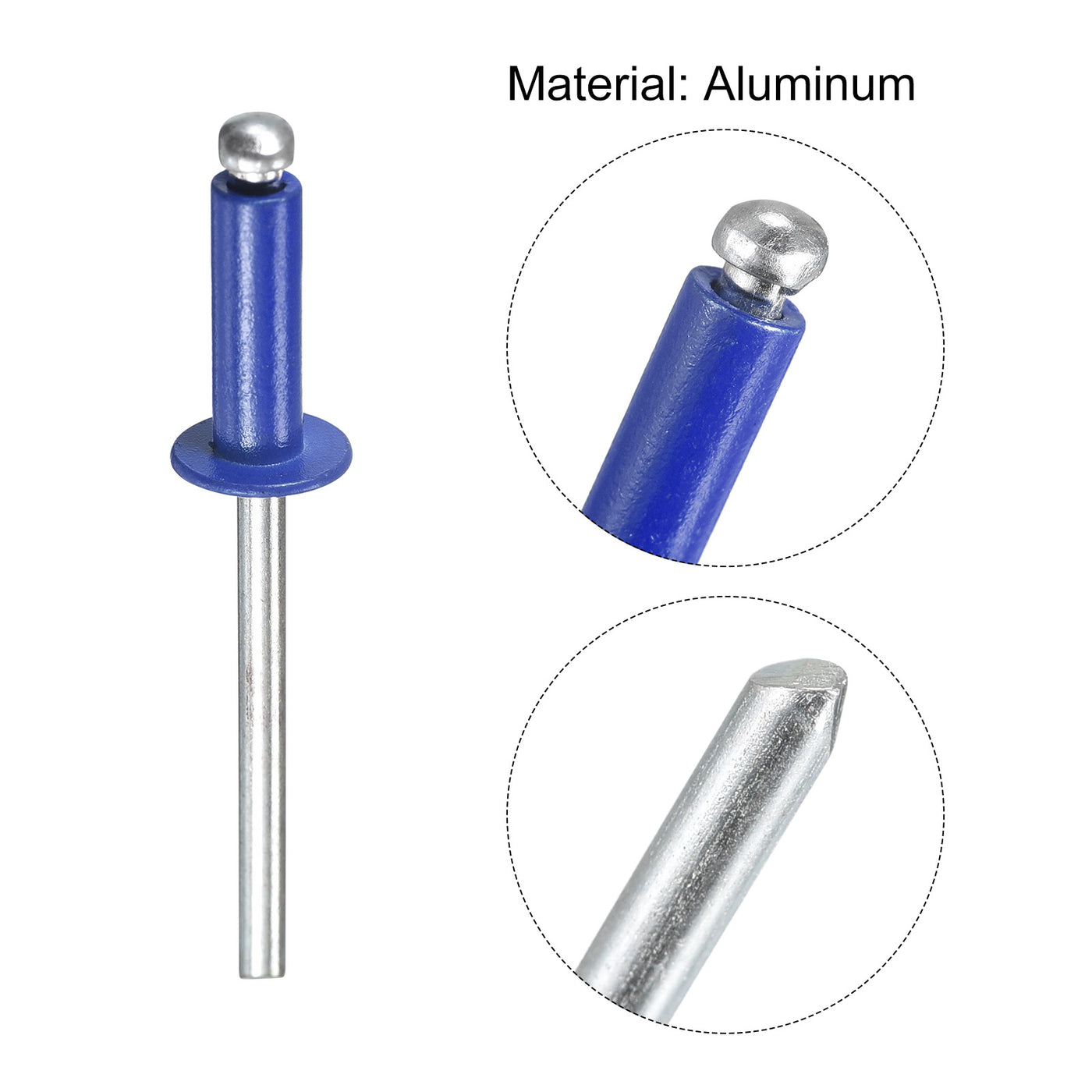 uxcell Uxcell Aluminum Blind Rivets, 4mm x 12mm Open End Flat Round Head Rivet, Blue 50 Pcs