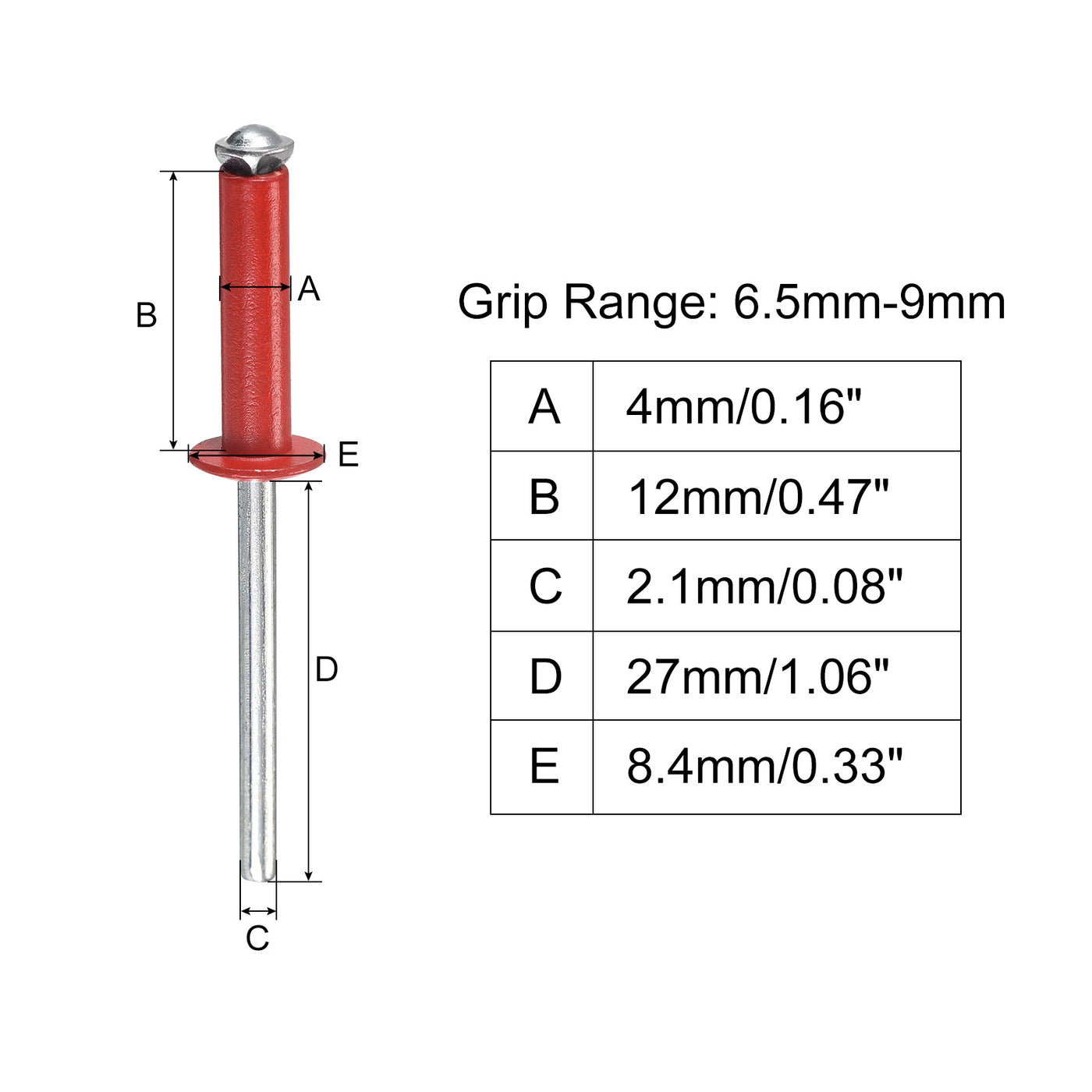 uxcell Uxcell Aluminum Blind Rivets, 4mm x 12mm Open End Flat Round Head Rivet, Red 200 Pcs