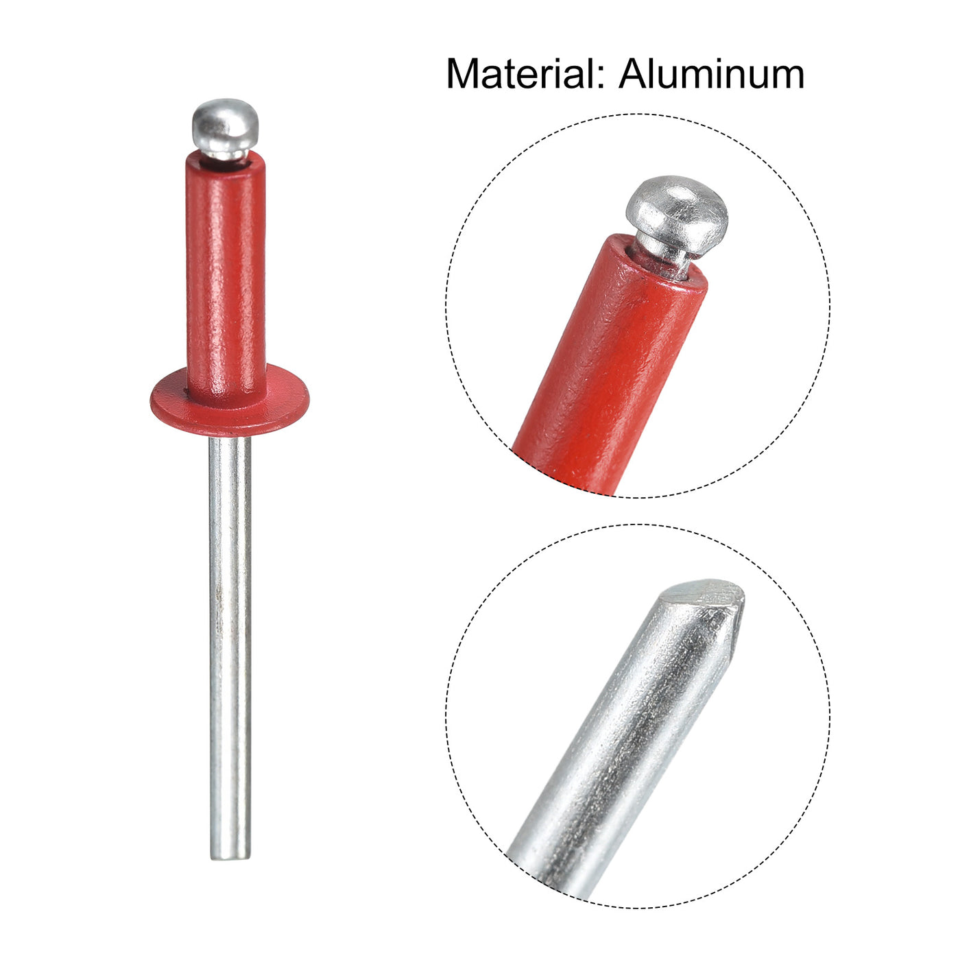 uxcell Uxcell Aluminum Blind Rivets, 4mm x 12mm Open End Flat Round Head Rivet, Red 200 Pcs