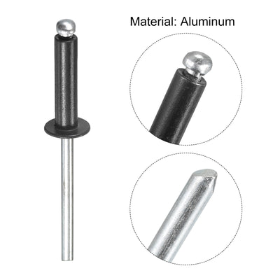 Harfington Uxcell Aluminum Blind Rivets, 4mm x 16mm Open End Flat Round Head Rivet, Black 50 Pcs