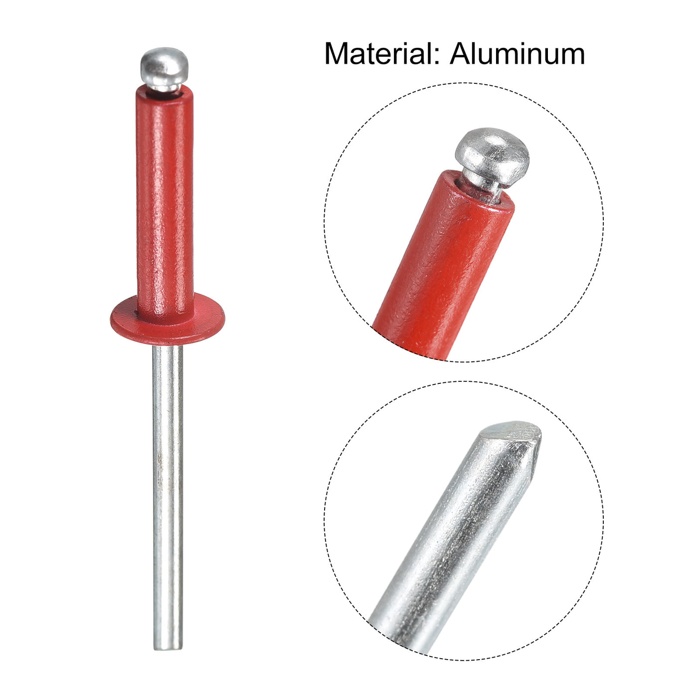 uxcell Uxcell Aluminum Blind Rivets, 4mm x 16mm x 27mm Open End Flat Head Rivet, Red 100Pcs