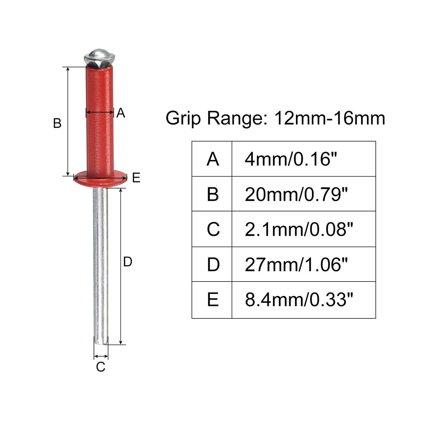 uxcell Uxcell Aluminum Blind Rivets, 4mm x 20mm Open End Flat Round Head Rivet, Red 25 Pcs