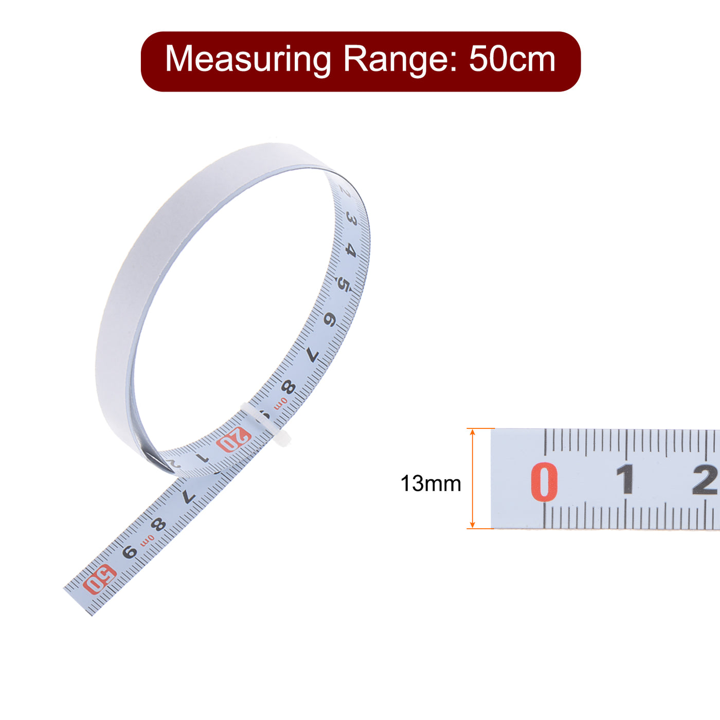 Harfington 2pcs Adhesive Tape Measure 50cm Left to Right Read Steel Sticky Ruler, White