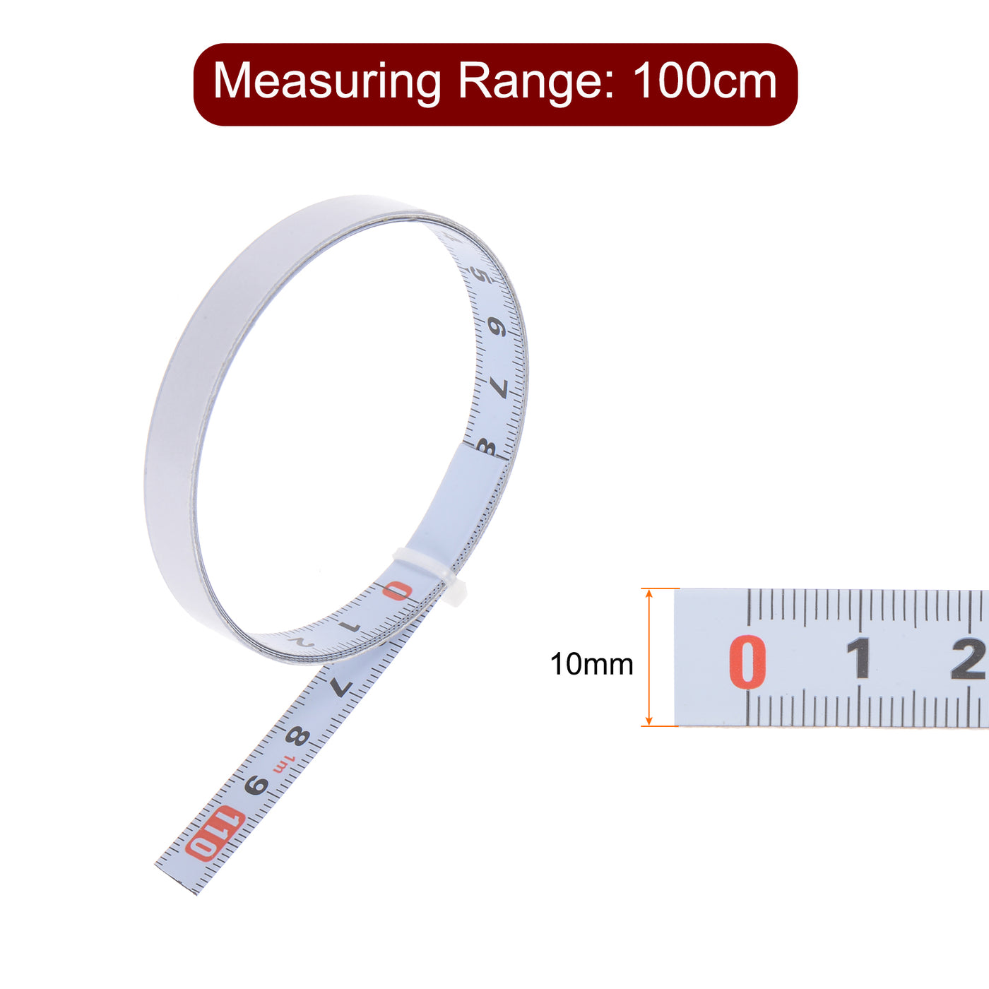 Harfington 2 x Adhesive Back Tape Measure 100cm Left to Right Read Steel Sticky Ruler White