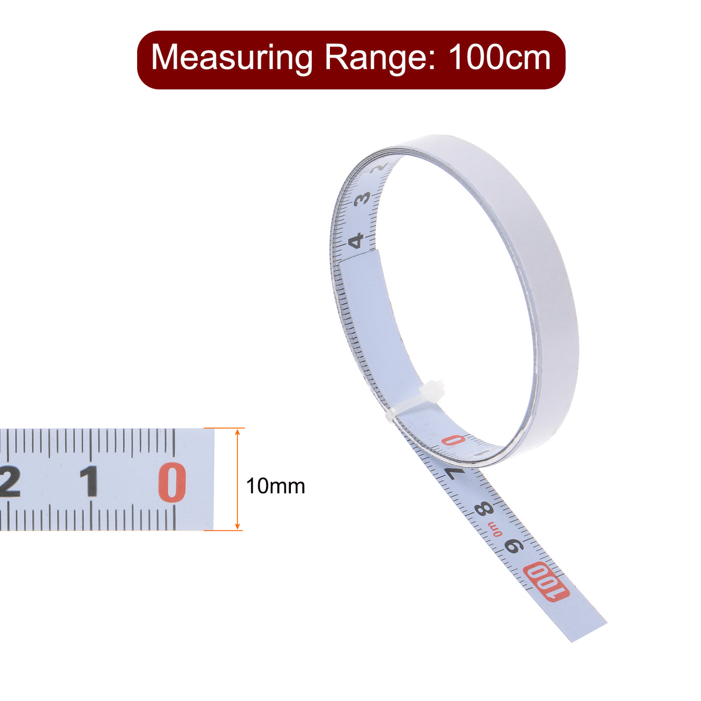 Harfington 2pcs Adhesive Back Tape Measure 100cm Right to Left Steel Sticky Ruler, White