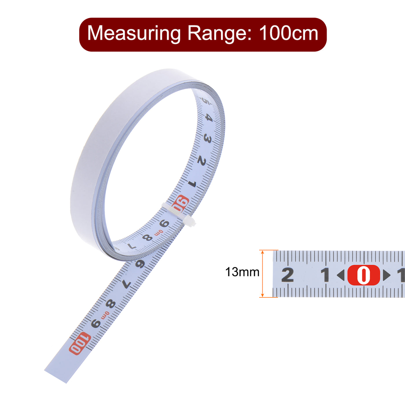 Harfington 2 x Adhesive Tape Measure 100cm Start from Middle Steel Sticky Ruler, White