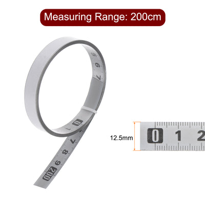 Harfington 2 x Adhesive Tape Measure 200cm Left to Right Read Steel Sticky Ruler, Silver