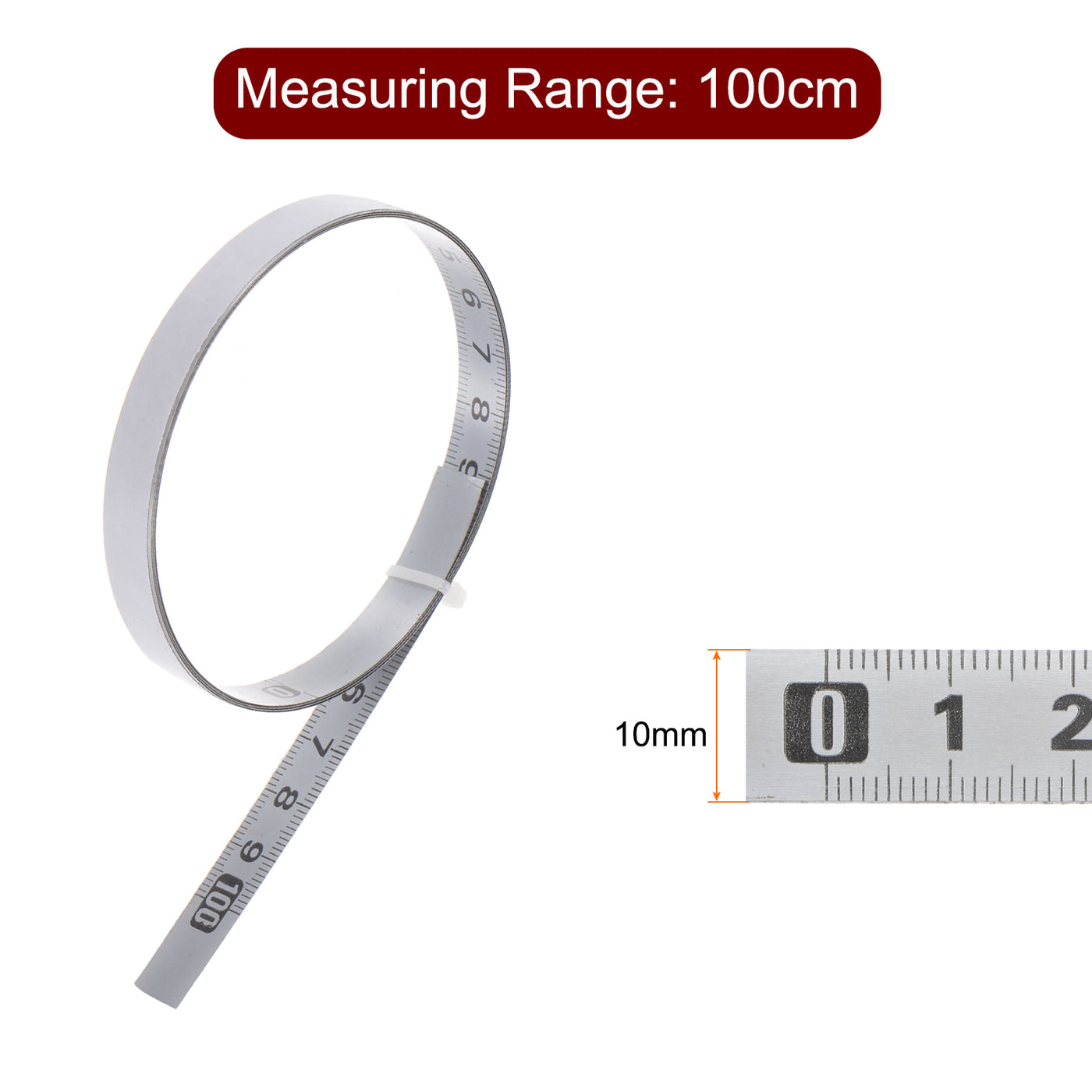 Harfington Adhesive Back Tape Measure 100cm Left to Right Read Steel Sticky Ruler, Silver