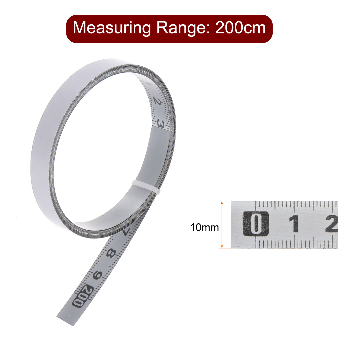 Harfington Adhesive Back Tape Measure 200cm Left to Right Read Steel Sticky Ruler, Silver