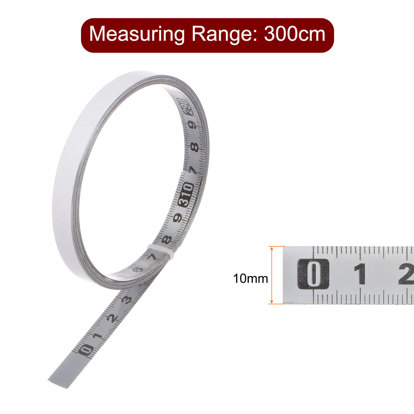 Harfington Adhesive Back Tape Measure 300cm Left to Right Read Steel Sticky Ruler, Silver