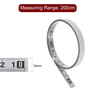 Harfington Adhesive Back Tape Measure 200cm Right to Left Steel Sticky Ruler, Silver Tone