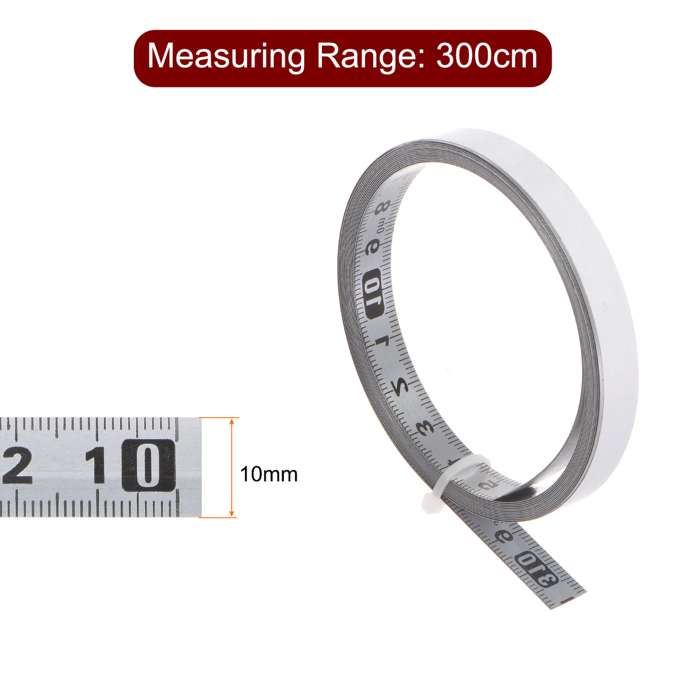 Harfington Adhesive Back Tape Measure 300cm Right to Left Steel Sticky Ruler, Silver Tone