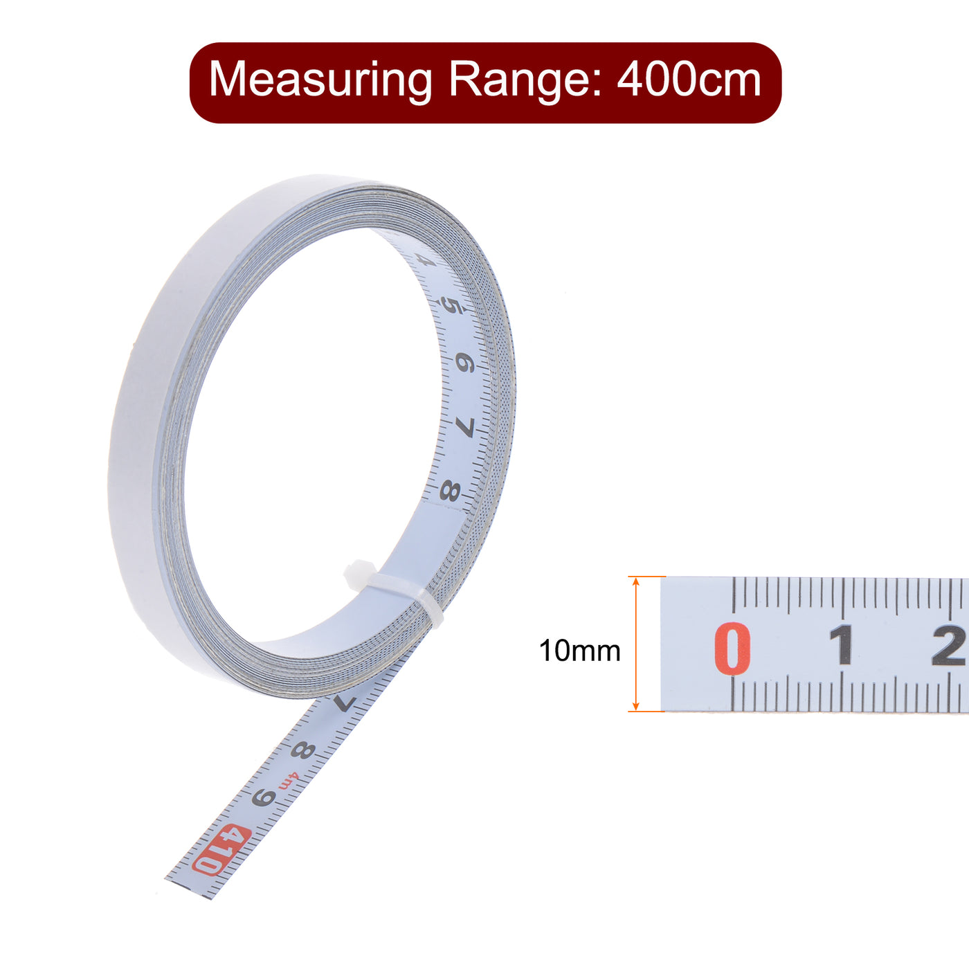 Harfington Selbstklebend Maßband 400cm Metrisch links-nach-rechts ablesbar Klebeband Weiß