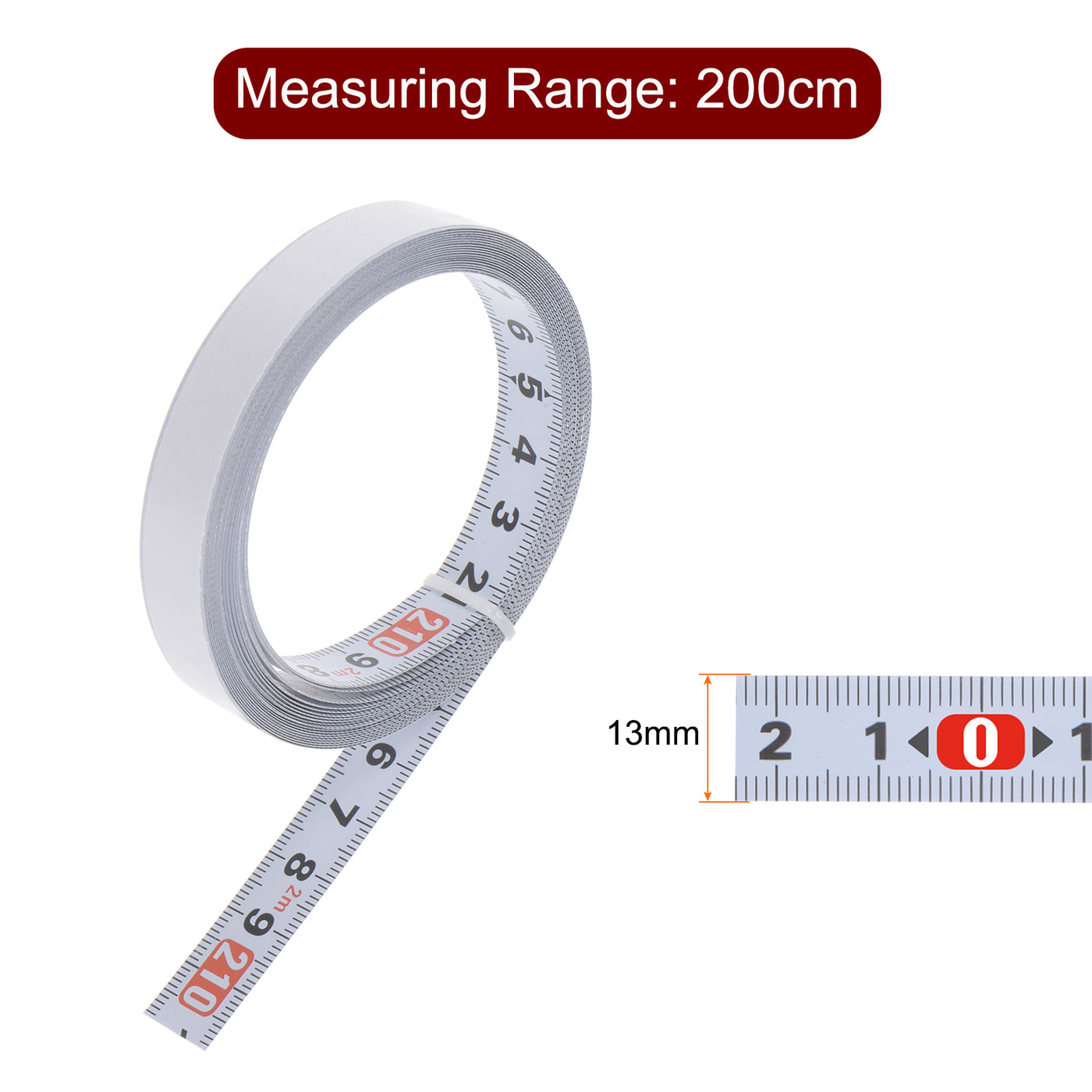 Harfington Adhesive Tape Measure 200cm Middle to Both Sides Read Steel Sticky Ruler, White