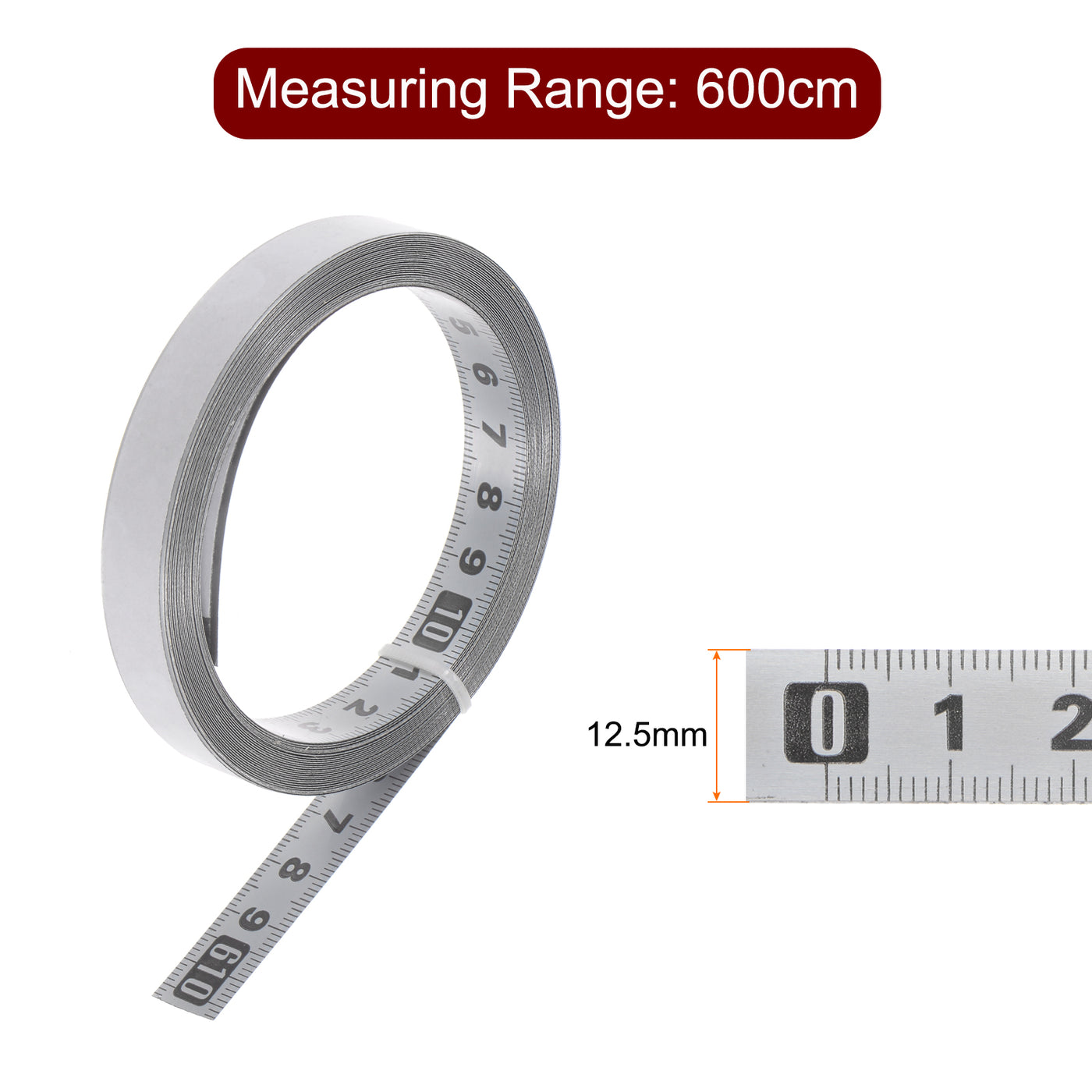 Harfington Selbstklebend Maßband 600cm Metrisch von links-nach-rechts ablesbar Silberton