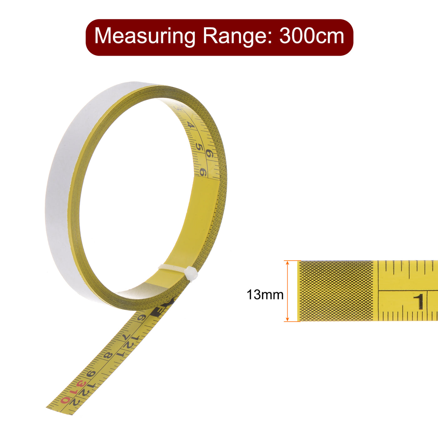 Harfington Selbstklebendes Maßband 120"/300cm Doppelskala links-nach-rechts ablesbar Gelb