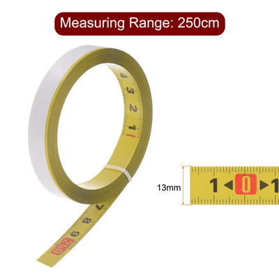 Harfington Adhesive Tape Measure 250cm Middle to Both Sides Read Steel Sticky Ruler, Yellow