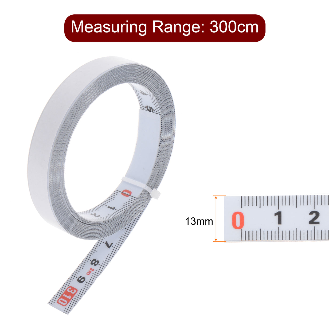 Harfington Adhesive Tape Measure 300cm Left to Right Read Nylon-coated Steel Ruler, White