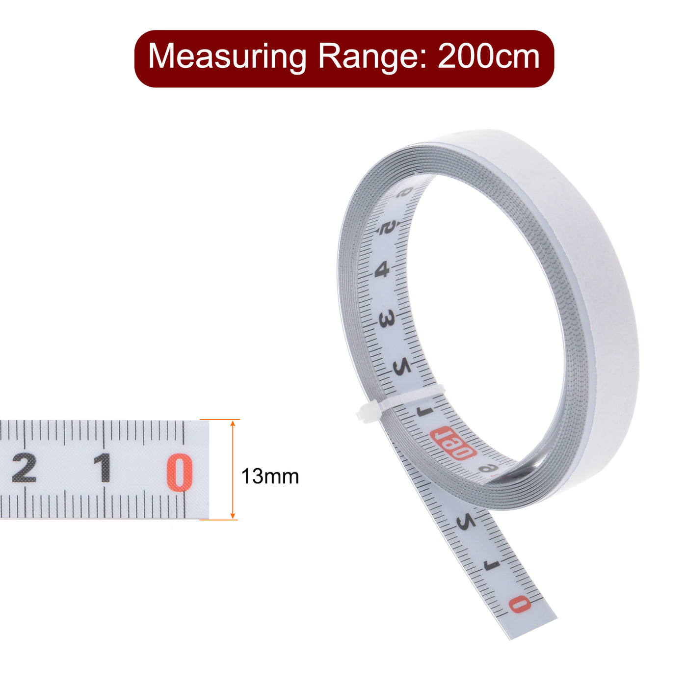 Harfington Adhesive Tape Measure 200cm Right to Left Nylon-coated Steel Sticky Ruler, White