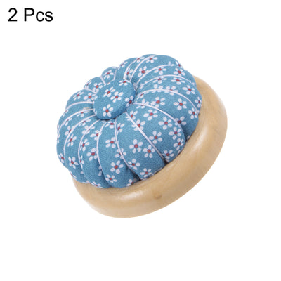 Harfington 2pcs Magnetic Pin Cushions Wooden Base Sewing Needle Holder, Blue White Red