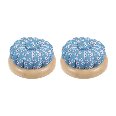 Harfington 2pcs Magnetic Pin Cushions Wooden Base Sewing Needle Holder, Blue White Red