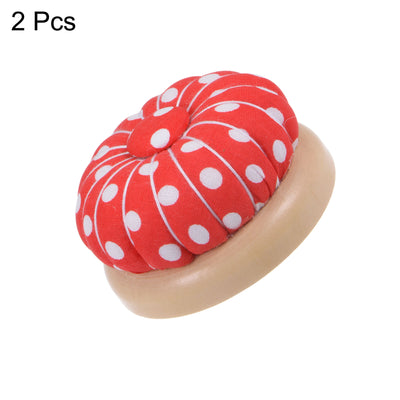 Harfington 2pcs Magnetic Pin Cushions Wooden Base Sewing Needle Holder, Red, White