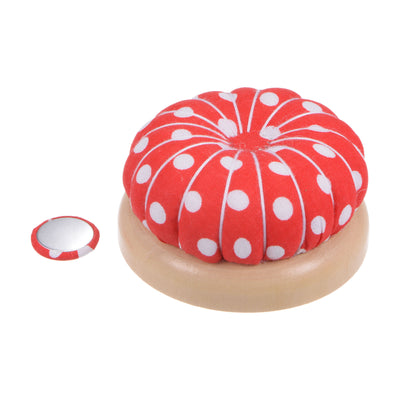 Harfington 2pcs Magnetic Pin Cushions Wooden Base Sewing Needle Holder, Red, White