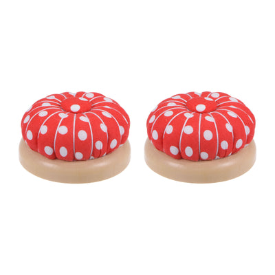 Harfington 2pcs Magnetic Pin Cushions Wooden Base Sewing Needle Holder, Red, White