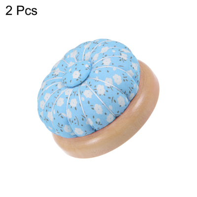 Harfington 2pcs Magnetic Pin Cushions Wooden Base Sewing Needle Holder, Blue White Green