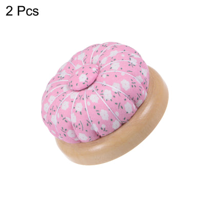 Harfington 2pcs Magnetic Pin Cushions Wooden Base Sewing Needle Holder, Pink White Green