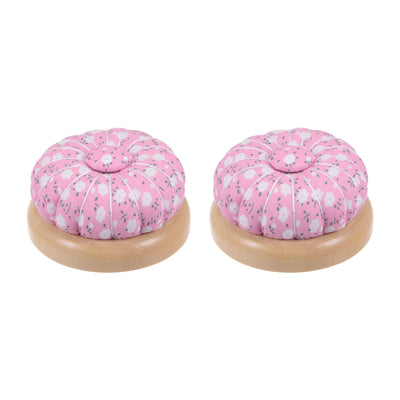 Harfington 2pcs Magnetic Pin Cushions Wooden Base Sewing Needle Holder, Pink White Green