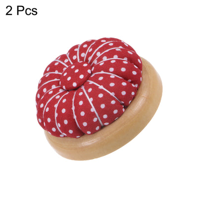 Harfington 2pcs Magnetic Pin Cushions Wooden Base Sewing Needle Holder, Red White