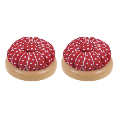 Harfington 2pcs Magnetic Pin Cushions Wooden Base Sewing Needle Holder, Red White