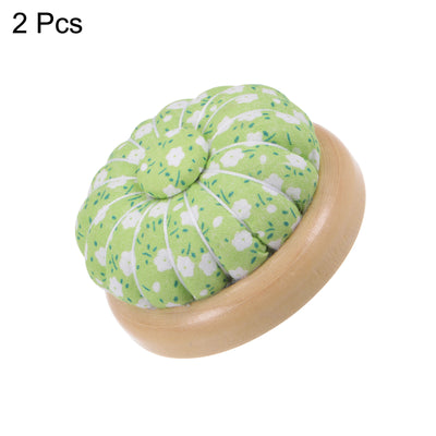 Harfington 2pcs Magnetic Pin Cushions Wooden Base Sewing Needle Holder, Light Green White